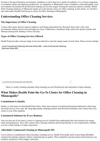 What Makes Health Point the Go-To Choice for Office Cleaning in Minneapolis?