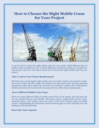 How to Choose the Right Mobile Crane for Your Project