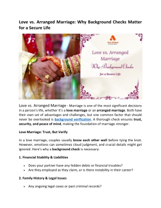 Love vs. Arranged Marriage Why Background Checks Matter for a Secure Life