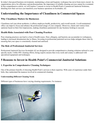 5 Reasons to Invest in Health Point's Commercial Janitorial Solutions
