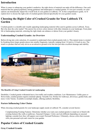 Choosing the Right Color of Crushed Granite for Your Lubbock TX Garden