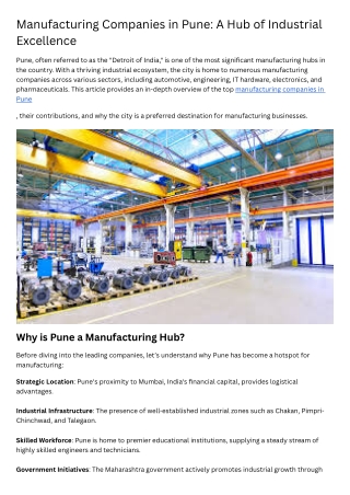 Manufacturing Companies in Pune