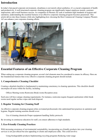 Essential Features of an Effective Corporate Cleaning Program