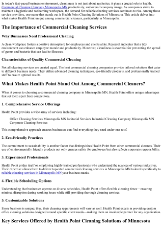 What Makes Health Point Stand Out Among Commercial Cleaners?