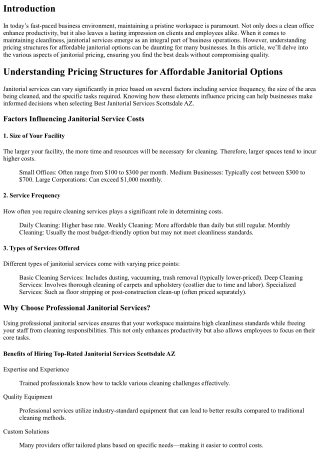 Understanding Pricing Structures for Affordable Janitorial Options