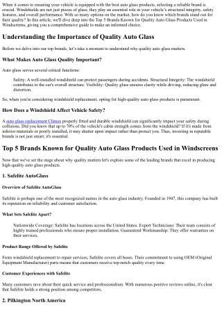 Top 5 Brands Known for Quality Auto Glass Products Used in Windscreens.