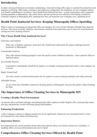 Health Point Janitorial Services: Keeping Minneapolis Offices Sparkling