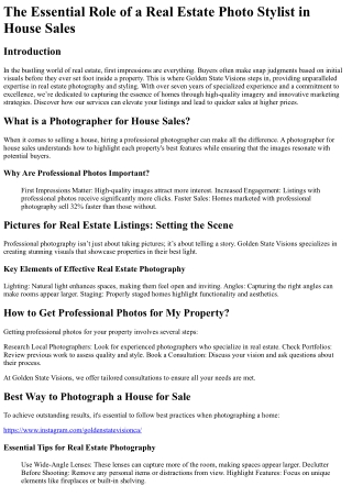 The Essential Role of a Real Estate Photo Stylist in House Sales