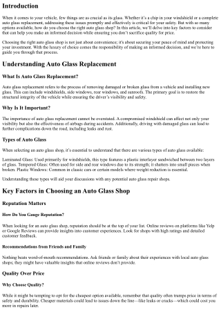 Choosing the Right Auto Glass Shop: Key Factors to Consider
