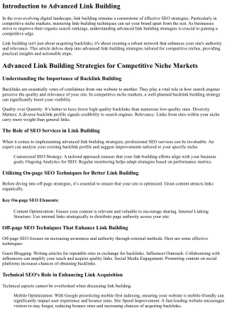Advanced Link Building Strategies for Competitive Niche Markets