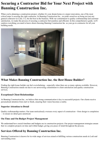 Securing a Contractor Bid for Your Next Project with Banning Construction Inc.