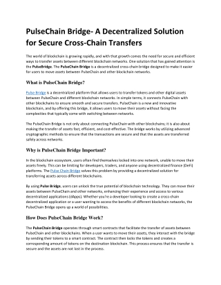 PulseChain Bridge- A Decentralized Solution for Secure Cross-Chain Transfers