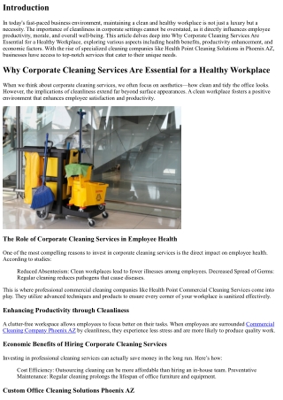 Why Corporate Cleaning Services Are Essential for a Healthy Workplace