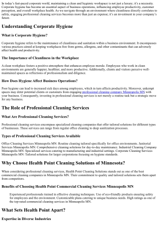 Corporate Hygiene: Why You Need Professional Cleaning Services