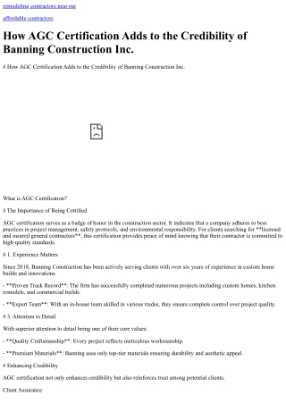How AGC Certification Adds to the Credibility of Banning Construction Inc.