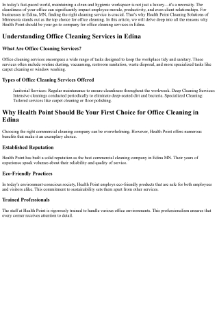Why Health Point Should Be Your First Choice for Office Cleaning in Edina