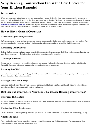 Why Banning Construction Inc. is the Best Choice for Your Kitchen Remodel