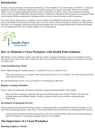 How to Maintain a Clean Workplace with Health Point Solutions