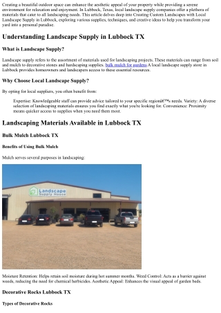 Creating Custom Landscapes with Local Landscape Supply in Lubbock