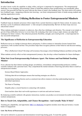 Feedback Loops: Using Reflection to Foster Entrepreneurial Mindsets