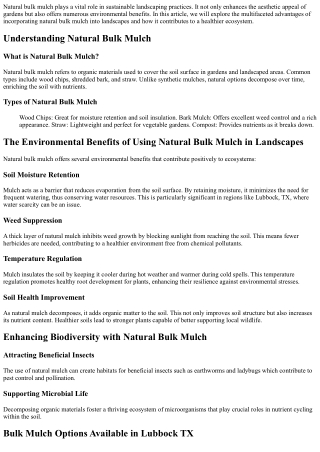 The Environmental Benefits of Using Natural Bulk Mulch in Landscapes