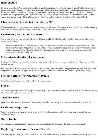 Affordable Living in Greensboro, NC: Your Guide to the Cheapest Apartments
