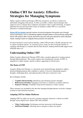 Online CBT for Anxiety