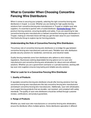 What to Consider When Choosing Concertina Fencing Wire Distributors