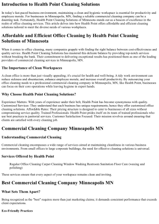 Affordable and Efficient Office Cleaning by Health Point Cleaning Solutions of M