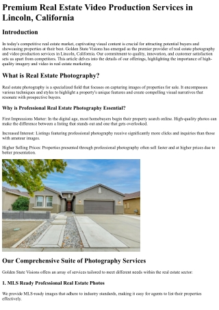 Premium Real Estate Video Production Services in Lincoln, California