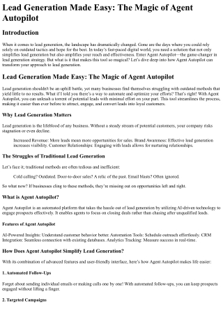 Lead Generation Made Easy The Magic of Agent Autopilot