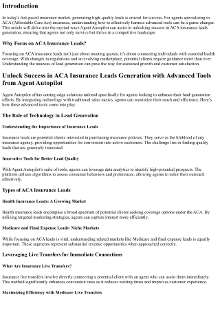 Unlock Success in ACA Insurance Leads Generation with Advanced Tools from Agent