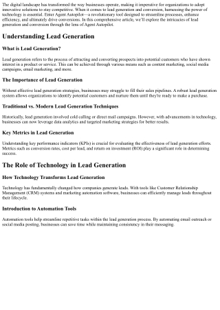 From Lead Generation to Conversion: The Power of Agent Autopilot