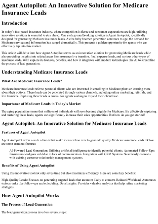 Agent Autopilot An Innovative Solution for Medicare Insurance Leads