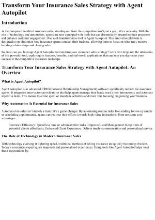 Transform Your Insurance Sales Strategy with Agent Autopilot