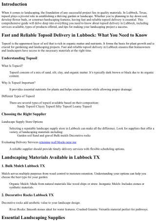 Fast and Reliable Topsoil Delivery in Lubbock: What You Need to Know