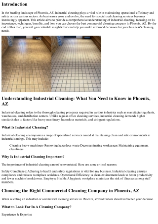 Understanding Industrial Cleaning: What You Need to Know in Phoenix, AZ