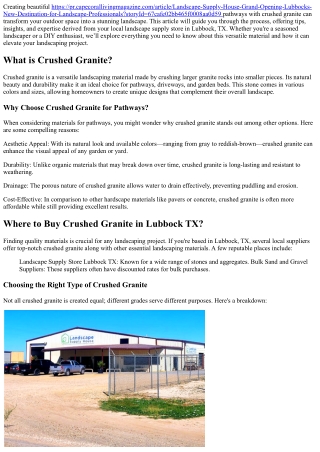Creating Beautiful Pathways with Crushed Granite: Tips from Your Local Landscape