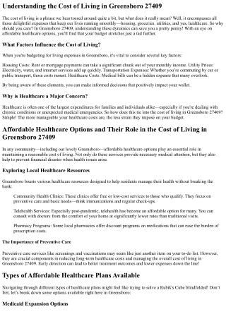 Affordable Healthcare Options and Their Role in the Cost of Living in Greensboro