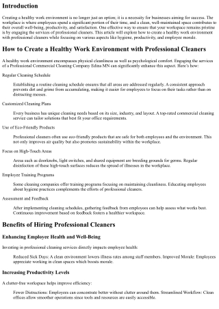 How to Create a Healthy Work Environment with Professional Cleaners