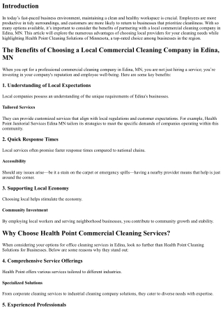 The Benefits of Choosing a Local Commercial Cleaning Company in Edina, MN