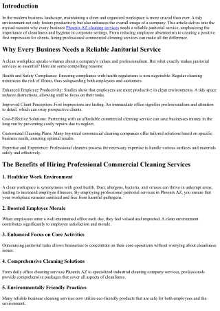 Why Every Business Needs a Reliable Janitorial Service
