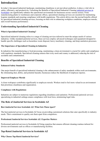 Unlocking the Benefits of Specialized Industrial Cleaning