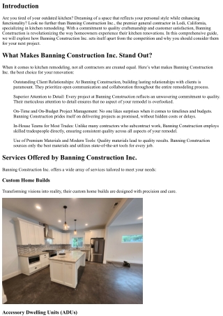 Revolutionizing Kitchen Remodeling with Banning Construction Inc.