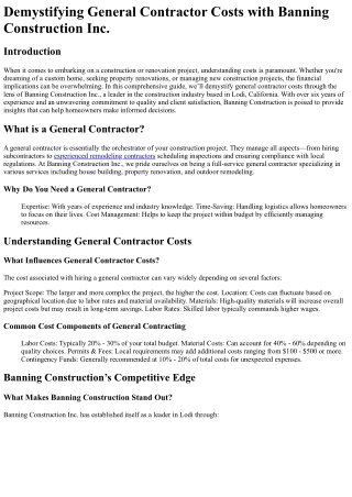 Demystifying General Contractor Costs with Banning Construction Inc.