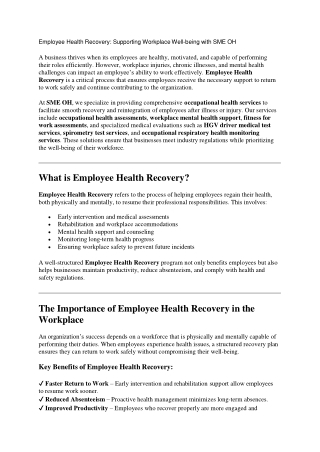 Occupational Health Assessment & Workplace Wellness Services | SME OH