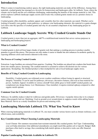 Lubbock Landscape Supply Secrets: Why Crushed Granite Stands Out