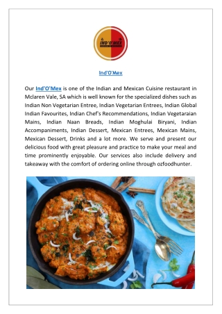 Ind’O’Mex McLaren Vale Menu - Indian & Mexican Food