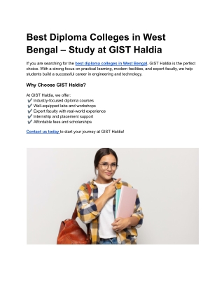 Best Diploma Colleges in West Bengal – Study at GIST Haldia