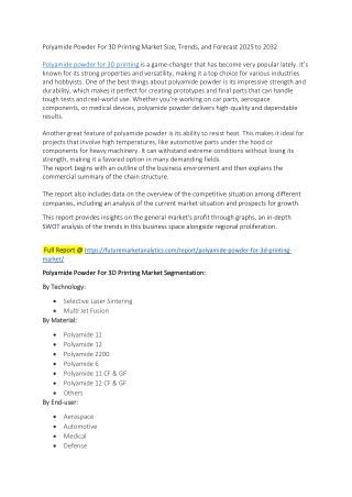 Polyamide Powder for 3D Printing: A Market Analysis of Key Developments